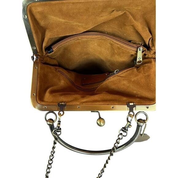 Patricia Nash 10th Anniversary - Cognac Tiger Leather‎ Novella Shoulder Bag - Picture 7 of 11